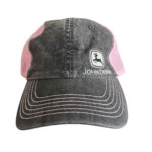 John Deere Trucker Hat Womens OS Black‎ Pink Mesh Distressed Farm Western Cap